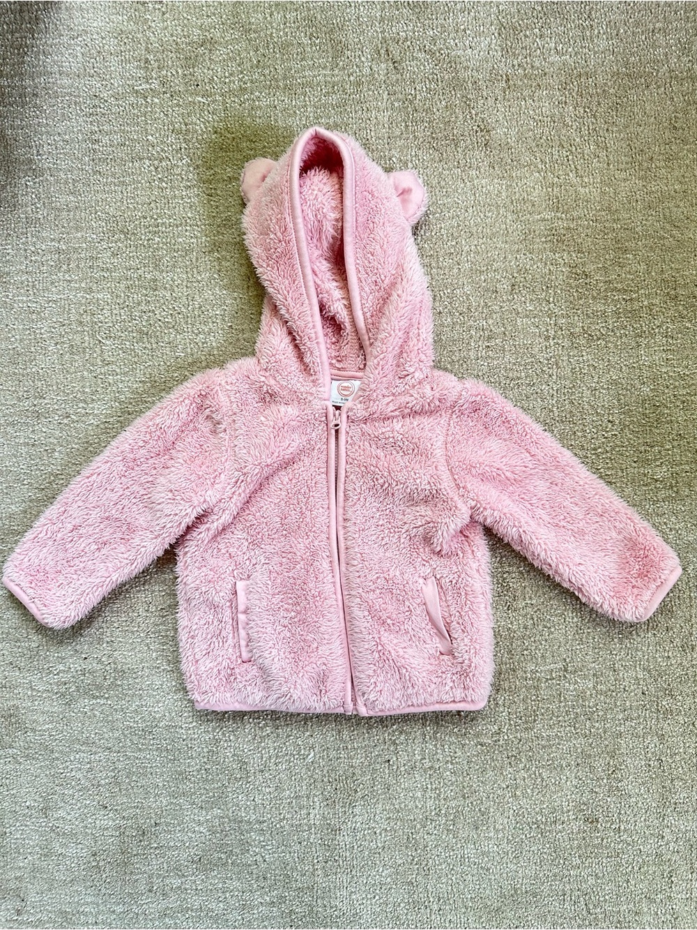 wonder nation Light Pink Plush Hooded Baby Jacket with Zipper